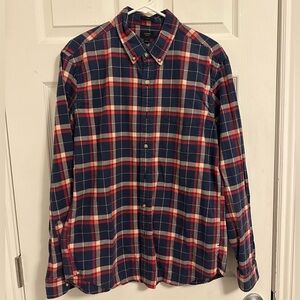 J. Crew Men's Blue and Red Plaid Oxford Shirt, size L Slim fit